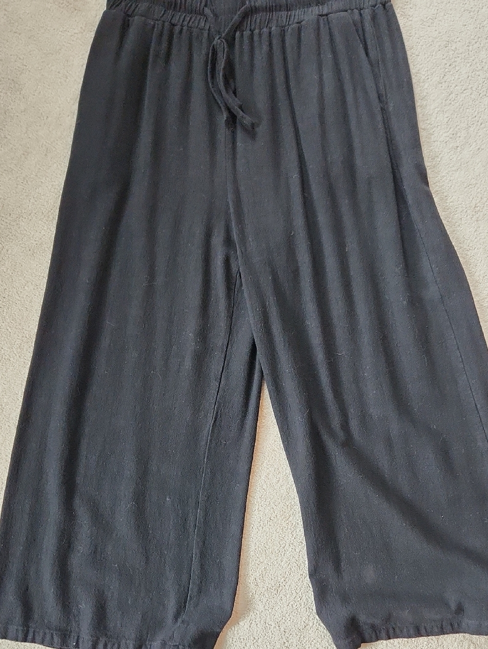 Women Linen Pants Casual Loose High Waist Boho Wide Leg Cropped - Large